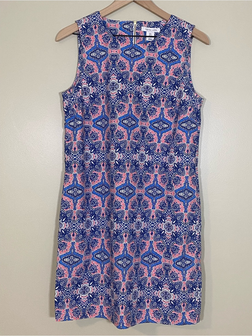 Tabitha Webb Sleeveless Paisley Shift Dress Pockets Blue Pink Size 6 Boho Chic